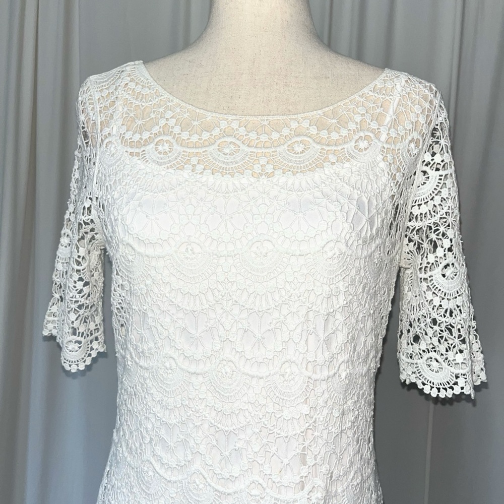 Ralph Lauren White Cotton Crochet Lace Short Sleeve Dress With Slip - Size M - Picture 12 of 12